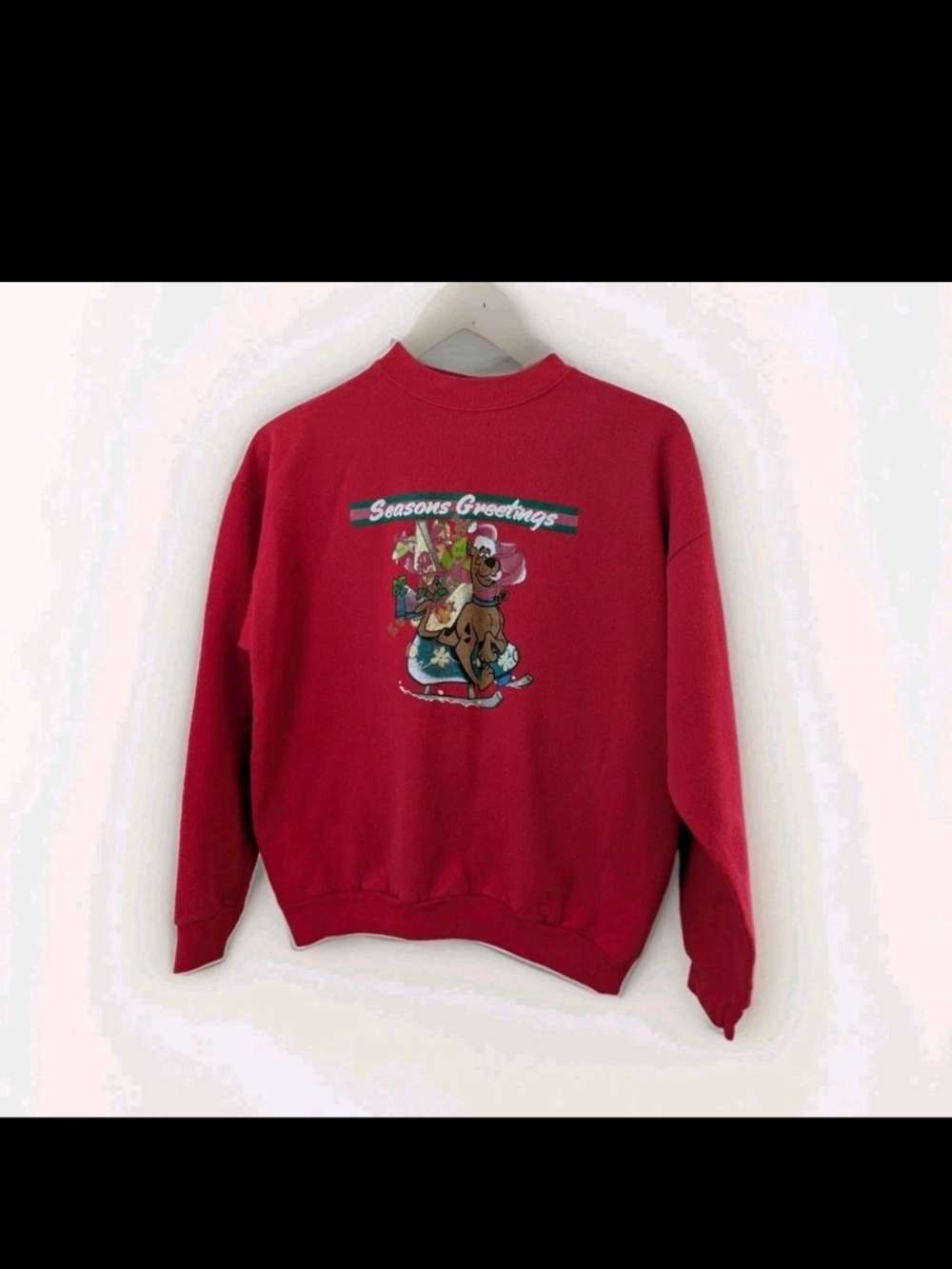 Vintage 1998 Scooby Doo Christmas Sweatshirt Large Red Seasons Greetings 90s